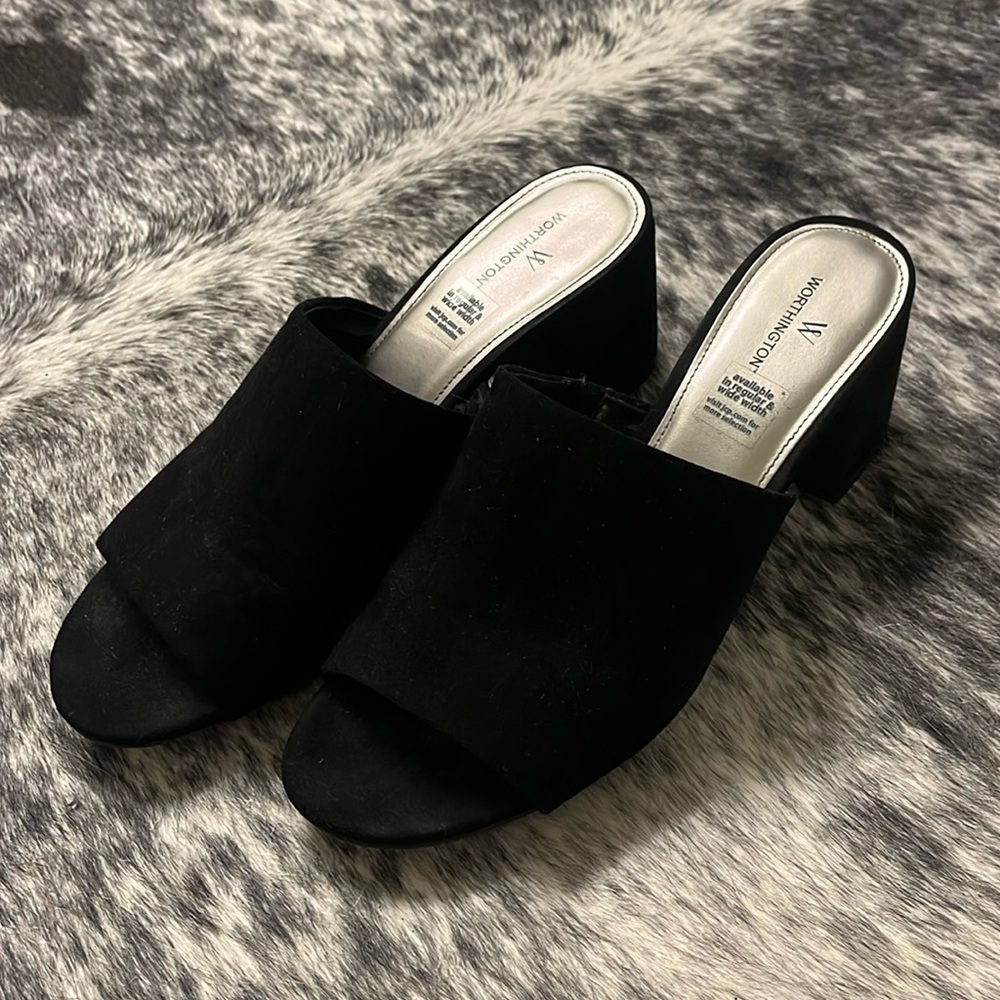Worthington black faux suede block heel sandals